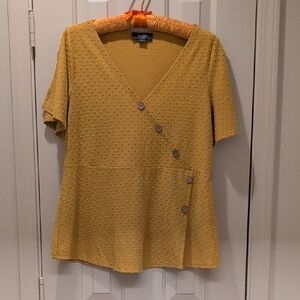 Belle By Belldini Yellow Button-Detail Blouse With A Split Shoulder Detail
